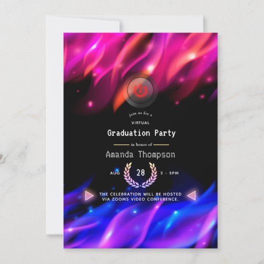 Neon Glow Flames Virtual Graduparty Kaart (Voorkant)
