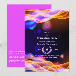 Neon Glow Flames Virtual Graduparty Kaart