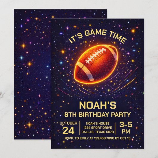 Neon Glow Football Birthday Invitation (Devant / Derrière)