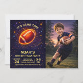 Neon Glow Football Birthday Photo Invitation (Devant)