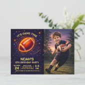 Neon Glow Football Birthday Photo Invitation (Debout devant)