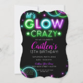 Neon Glow Fou Fille Fête Invitation Anniversaire (Devant)