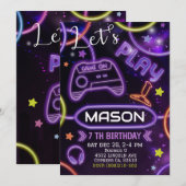 Neon Glow Gaming Invitation Anniversaire (Devant / Derrière)
