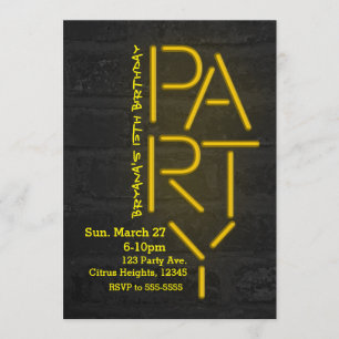 Neon Glow geel FEest Muur Baksteen Urban Uitnodigi Kaart