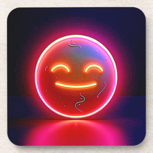 Neon Glow Gelukkig Gezicht Kunst Bier Onderzetter