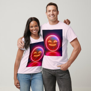 Neon Glow Gelukkig Gezicht Kunst T-shirt