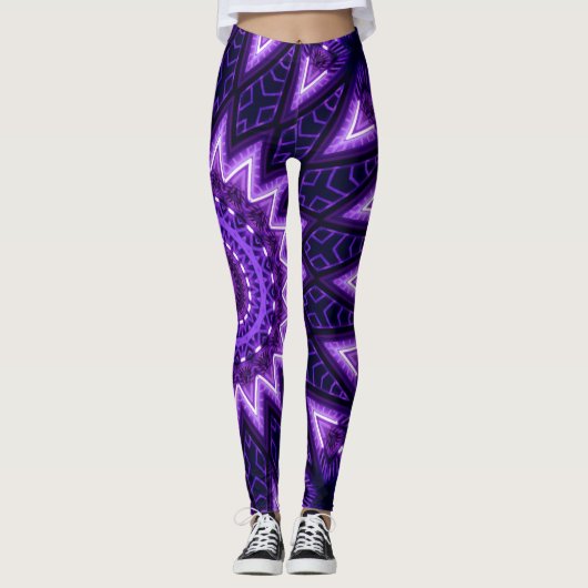 Neon Glow Geometric Flower Blacklight Leggings (Voorkant)