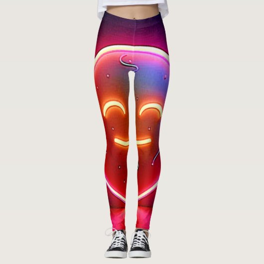 Neon Glow Happy Face Art Leggings (Voorkant)