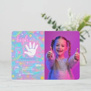 Neon Glow High Five 5th Birthday Party Foto Kaart