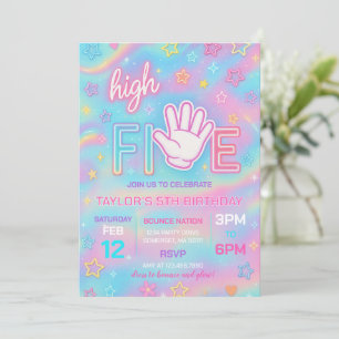 Neon Glow High Five Anniversday Party Invitation