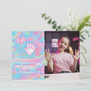 Neon Glow High Five verjaardagsfeestje foto Kaart