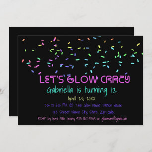 Neon Glow in the Dark Birthday Party Invitation Kaart