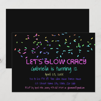 Neon Glow in the Dark Birthday Party Invitation Kaart
