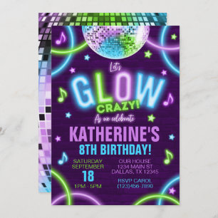 Neon Glow in the Dark Birthday Party Invitation Kaart