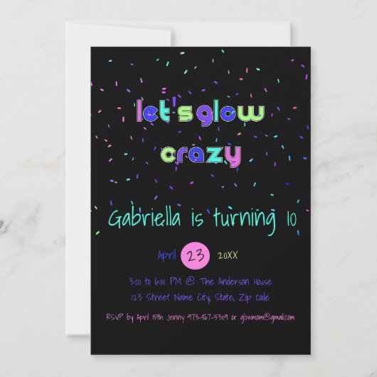 Neon Glow in the Dark Birthday Party Invitation Kaart (Voorkant)