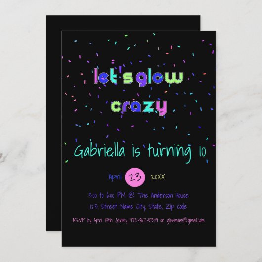 Neon Glow in the Dark Birthday Party Invitation Kaart (Voorkant / Achterkant)