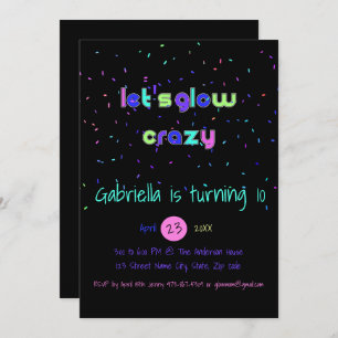Neon Glow in the Dark Birthday Party Invitation Kaart