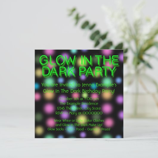 Neon Glow in the Dark Birthday Party Kaart (Staand voorkant)