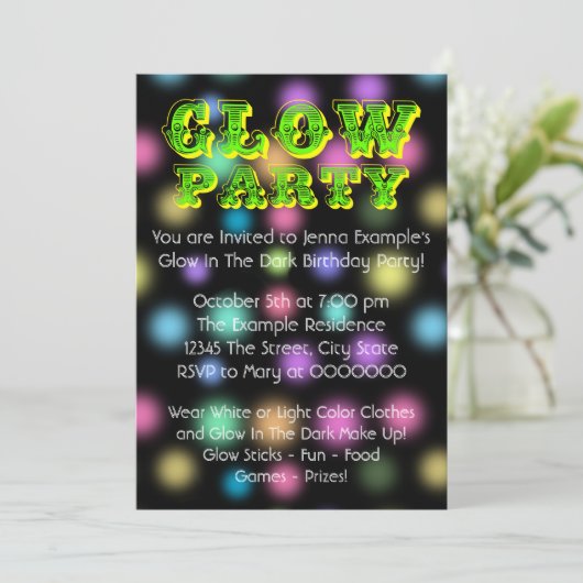 Neon Glow in the Dark Birthday Party Kaart (Staand voorkant)