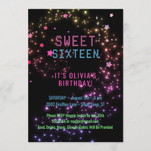 Neon Glow in the Dark Party Sweet 16 voor sterre Kaart