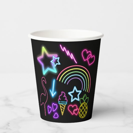 Neon Glow in the Dark, Rainbow Cheetah, afdruk Papieren Bekers (Voorkant)