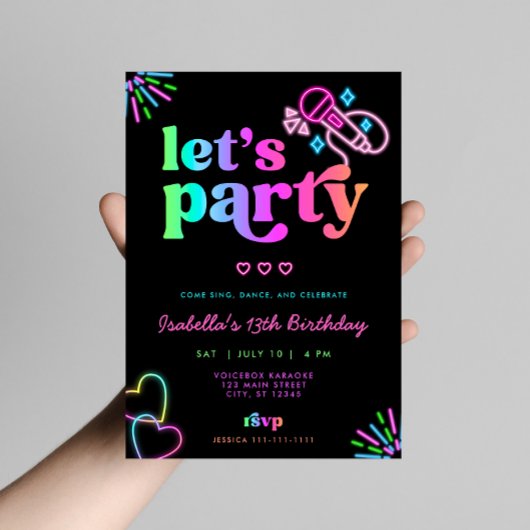 Neon Glow Karaoke Invitation Anniversaire
