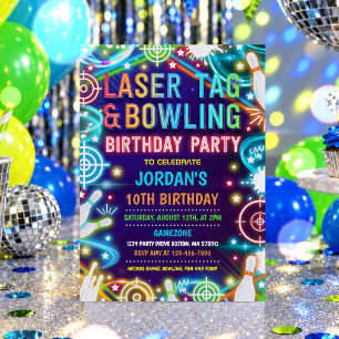 Neon Glow Laser Tag En Bowling Verjaardagsfeestje Kaart