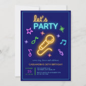 Neon Glow Let's Party Karaoke Verjaardag Kaart (Voorkant)