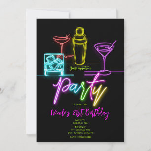 Neon Glow Lichten Kleurrijke Cocktails 21e Verjaar Kaart