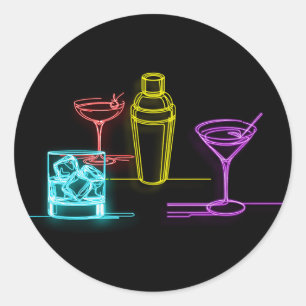 Neon Glow Lichten Kleurrijke Cocktails 21ste Verja Ronde Sticker