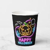 Neon Glow look Halloween Pumpkin Bats Web Moon Papieren Bekers (Achterkant)