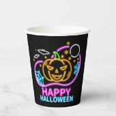 Neon Glow look Halloween Pumpkin Bats Web Moon Papieren Bekers (Voorkant)