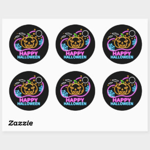 Neon Glow look Halloween Pumpkin Bats Web Moon Ronde Sticker