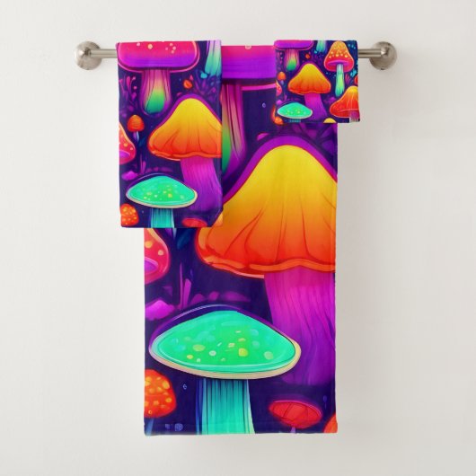 Neon Glow Mushroom Forest Bad Handdoek (Insitu)