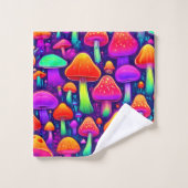 Neon Glow Mushroom Forest Bad Handdoek (Wasdoekje)