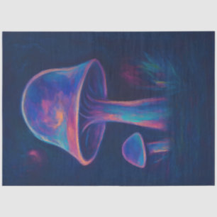 Neon Glow Mushrooms in Night Forest Decoupage Tissuepapier