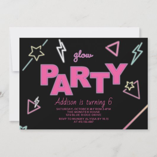 Neon Glow Party Anniversaire Invitation (Devant)
