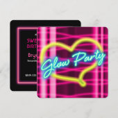 Neon GLOW PARTY Coeur Anniversaire Fête Invitation (Devant / Derrière)