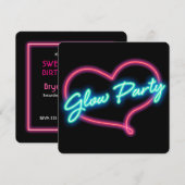 Neon GLOW PARTY Coeur Anniversaire Fête Invitation (Devant / Derrière)