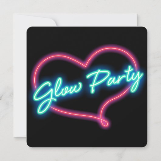 Neon GLOW PARTY Coeur Anniversaire Fête Invitation (Devant)
