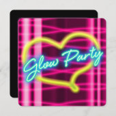 Neon GLOW PARTY Hart Verjaardagsfeest Uitnodiging (Voorkant / Achterkant)
