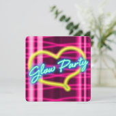 Neon GLOW PARTY Hart Verjaardagsfeest Uitnodiging (Staand voorkant)
