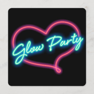 Neon GLOW Party Heart Birthday Party Invitation Kaart