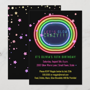 Neon Glow Party   Kinderen verjaardagsfeest sterre Kaart