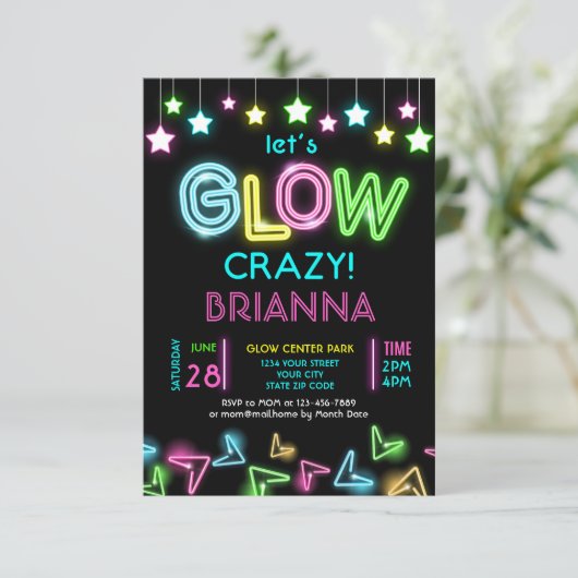 Neon Glow party verjaardaguitnodiging -10 Kaart (Staand voorkant)
