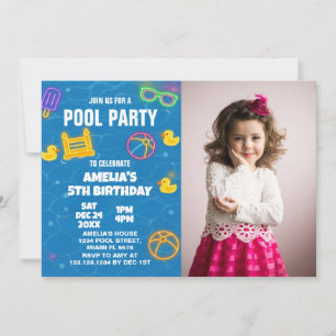 Neon Glow Pool Bash Invitation avec photo