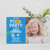Neon Glow Pool Party Anniversaire Invitation (Debout devant)