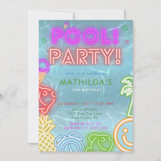 Neon Glow Pool Party Any Age Birthday Kaart (Voorkant)