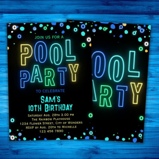 Neon Glow Pool Party Boys Zomer Verjaardagsfeest Kaart