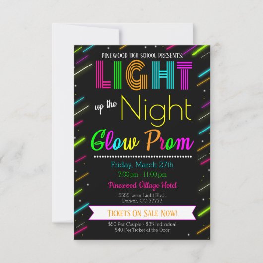 Neon Glow Prom Dance Invitation (Devant)